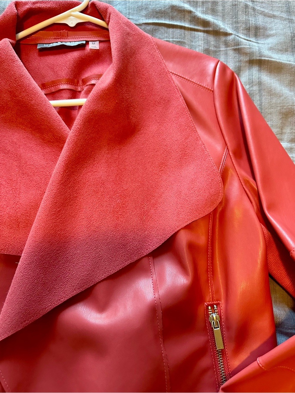 bagatelle melon color Faux Leather Draped-Collar Jacket - Picture 3 of 7